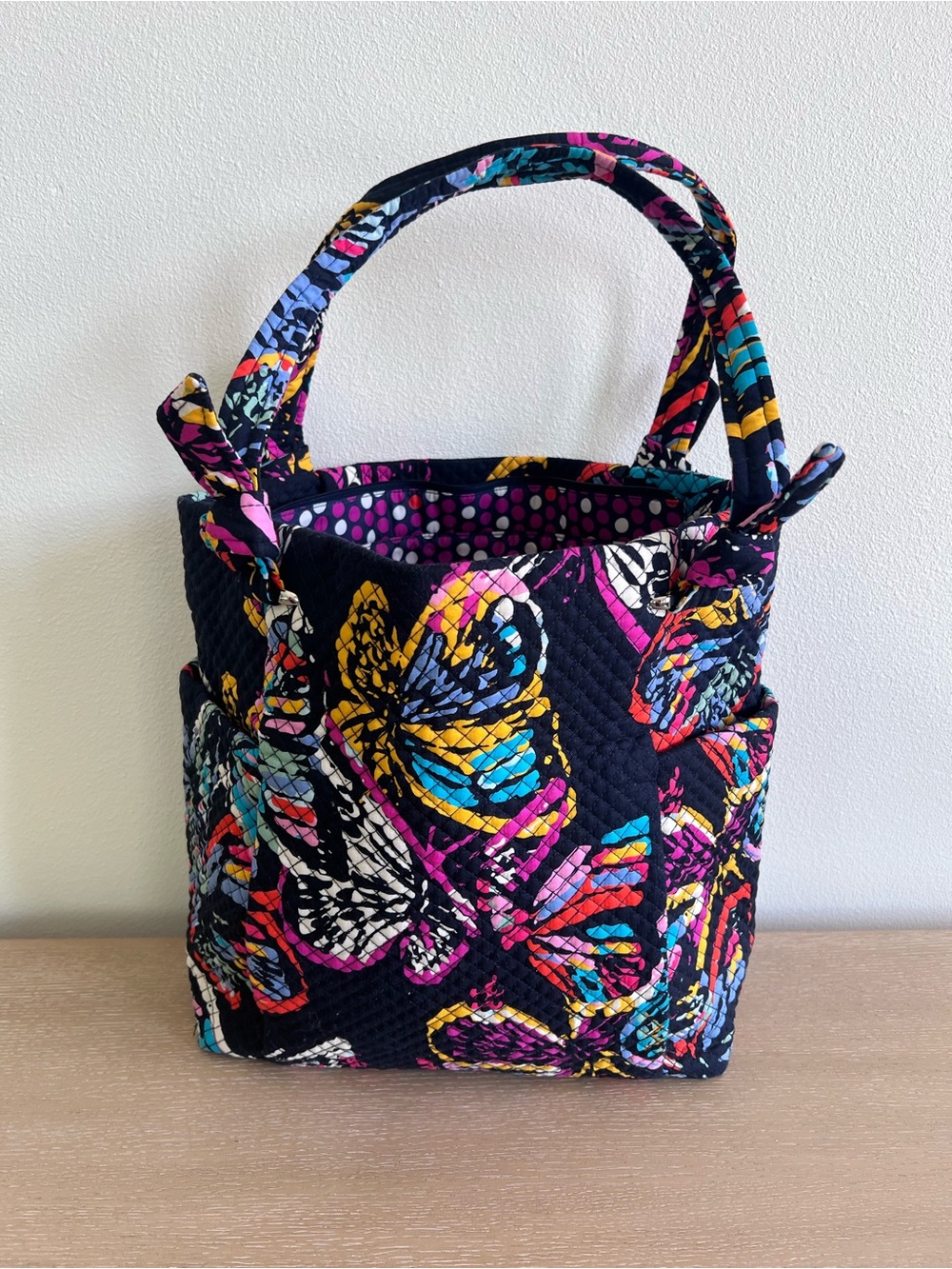 Vera Bradley Quilted Butterfly Print Tote Bag - Navy Multi